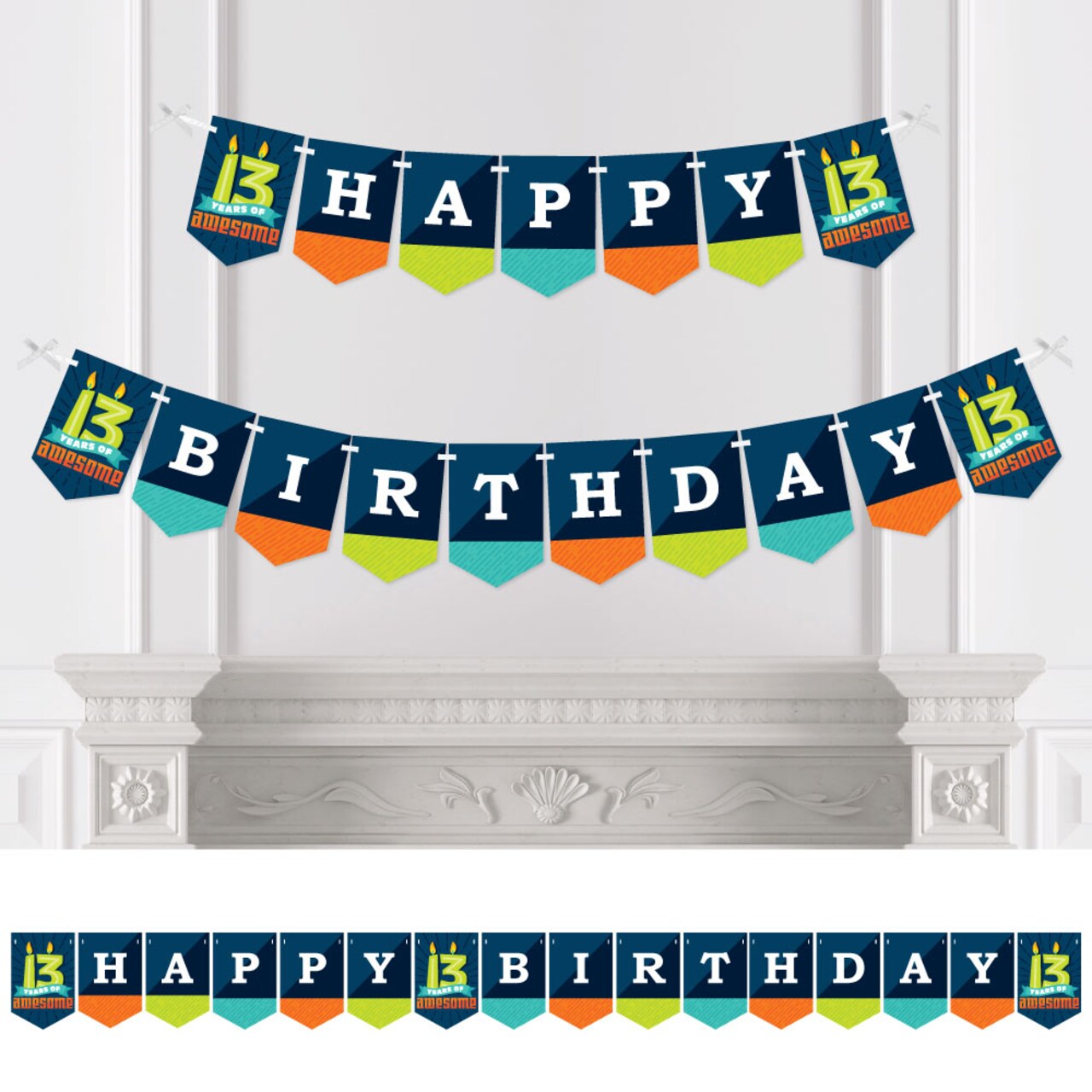 Big Dot of Happiness Boy 13th Birthday - Official Teenager Birthday Party Bunting Banner - Birthday Party Decorations - Happy Birthday
